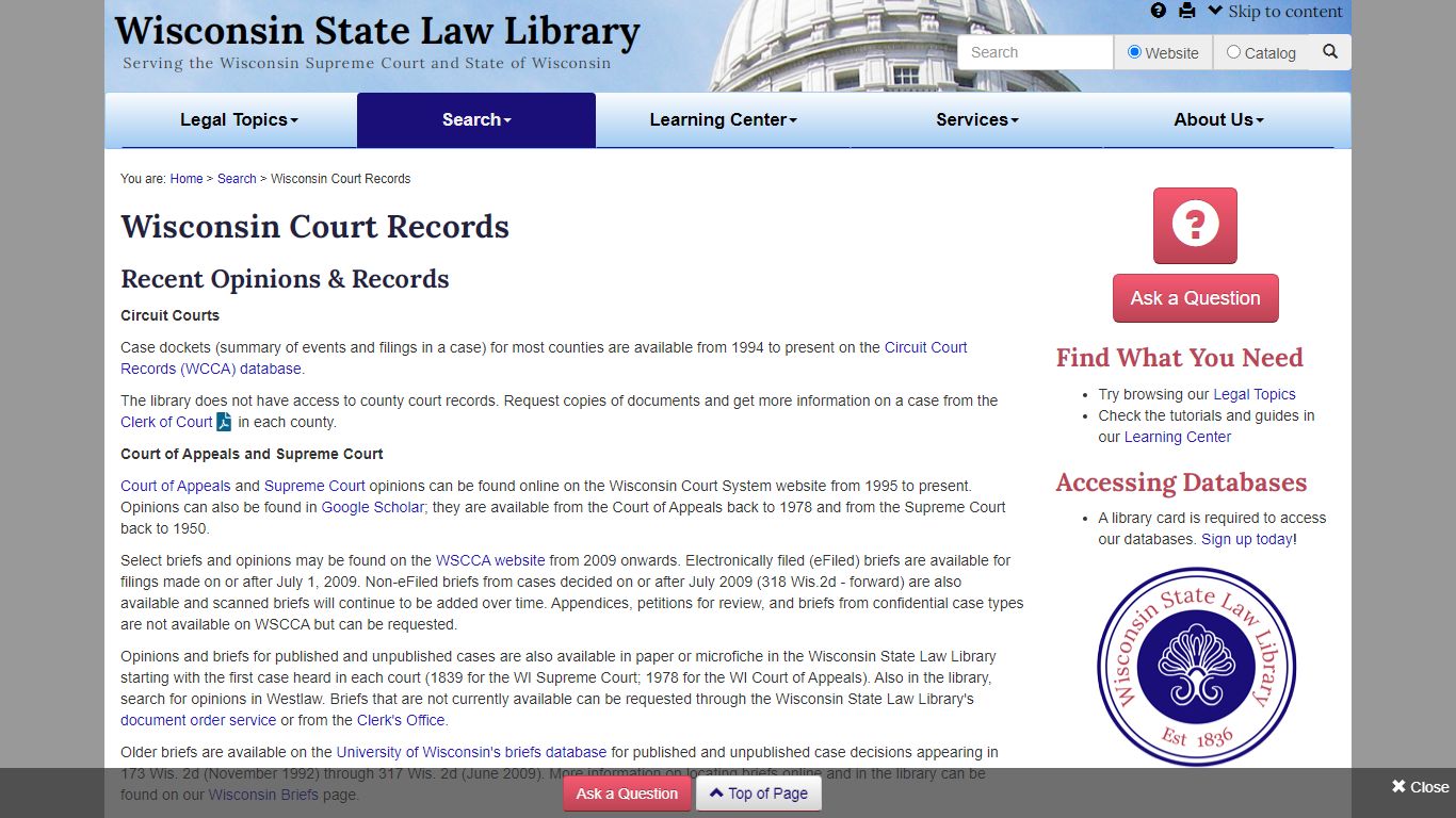 Wisconsin Court Records - Wisconsin State Law Library